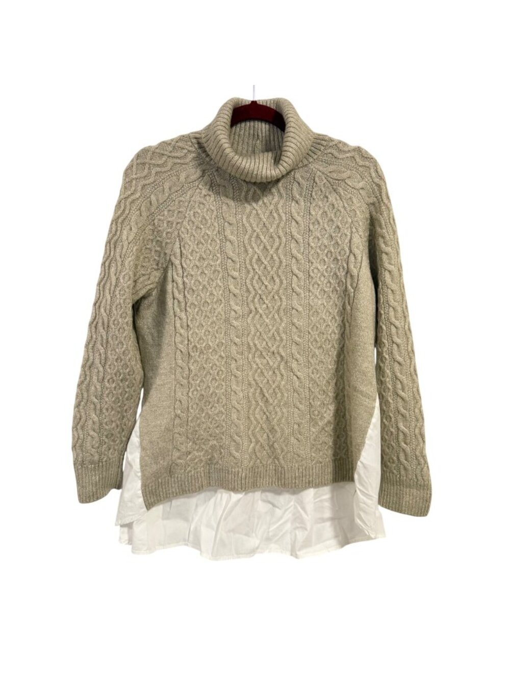 Anthropologie Mixed Media Turtleneck Cable Knit Tan Sweater Size M
